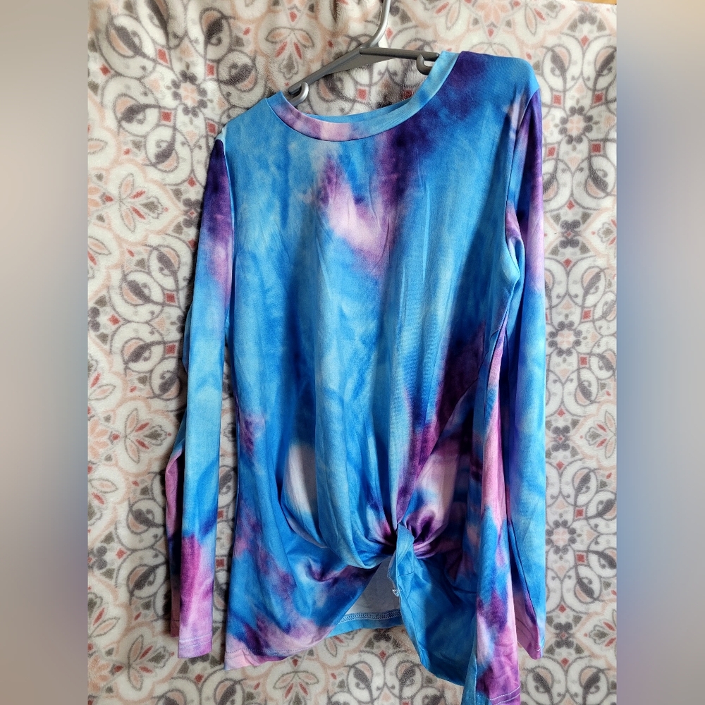Blue and Purple Tie-Dye Women's Top